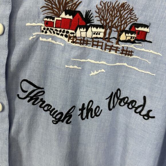 Falls Creek Christmas Embroidered Button Up Shirt Chambray size 22W Vintage - Picture 4 of 9